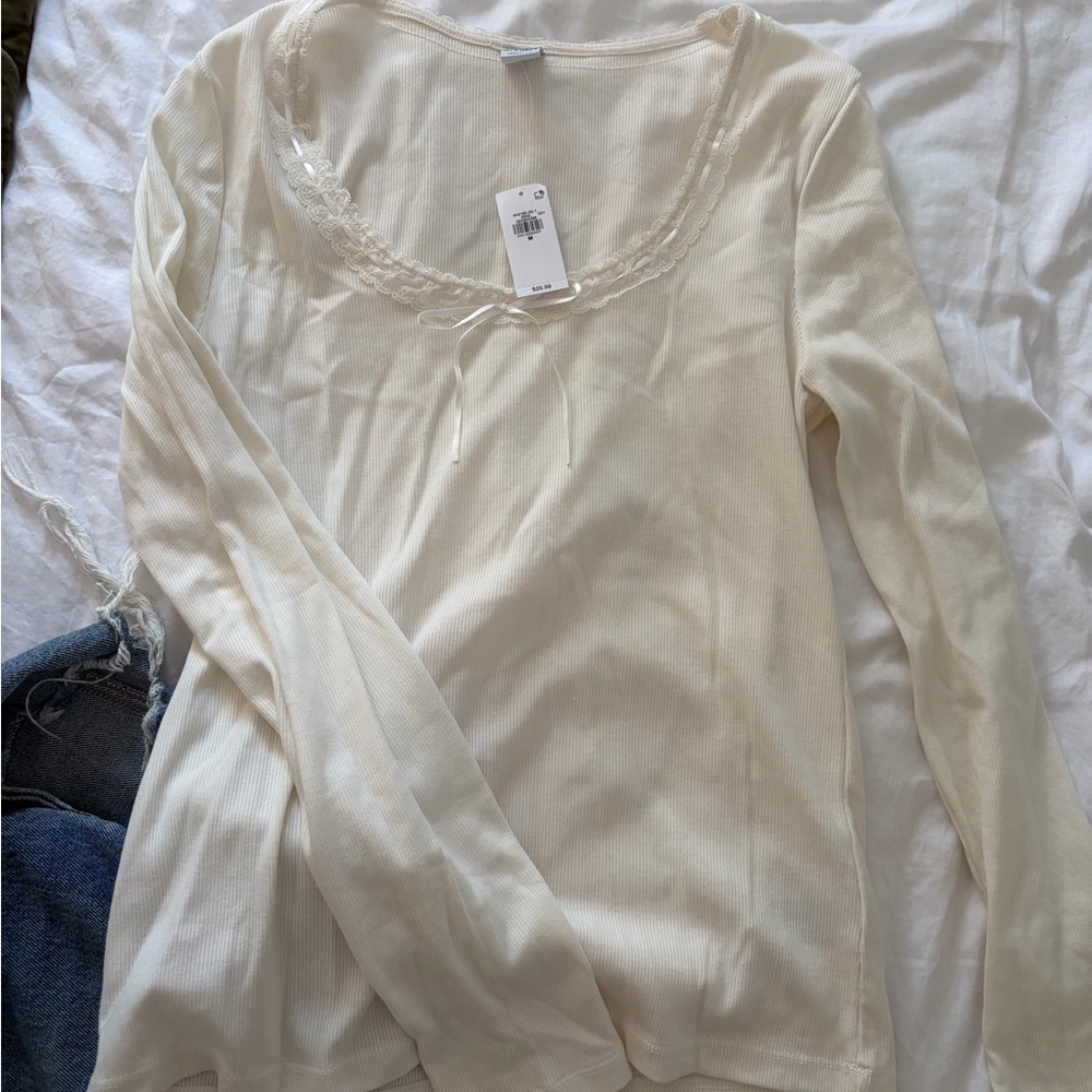 Women’s Lace-Trim Ribbed Long Sleeve